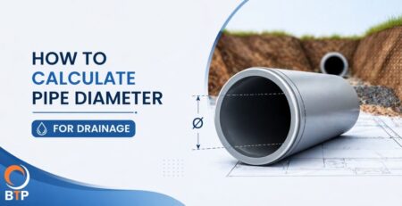 Diagram showing how to calculate pipe diameter for drainage using flow rate, slope, and Manning’s equation for stormwater and sewer pipe sizing